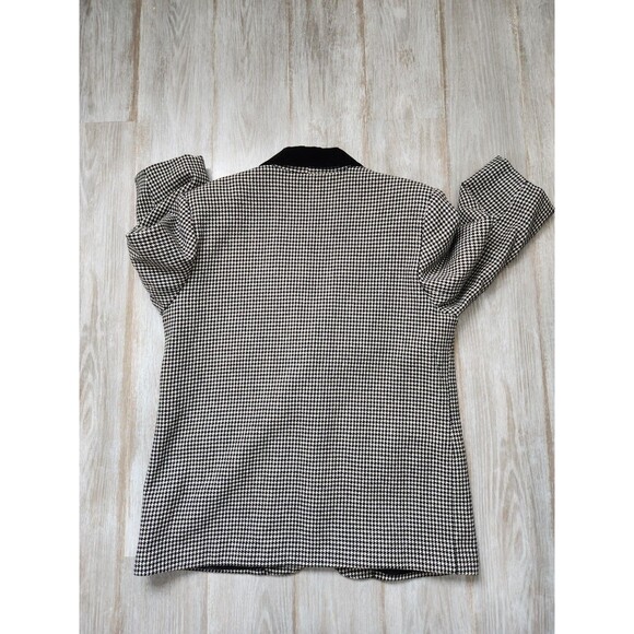 VTG Sellecca Houndstooth Blazer Jacket  Tweed Velvet Black White 3/4 Sleeve 12P - Picture 7 of 7